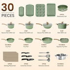 30pcs Pots and Pans (30 PCS Cookware Set / Green)