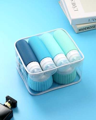 Travel Bottles for Toiletries 8 Pack (Bottle 3oz Jars 3oz / Blue)