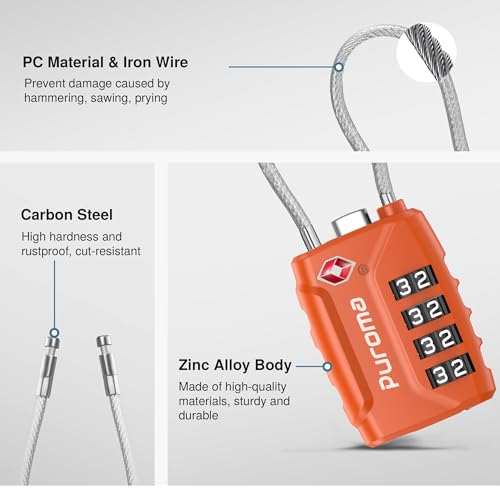2 TSA Approved Luggage Locks 4 Digit Code Cable Lock Robust Orange (Basic Robust Orange)