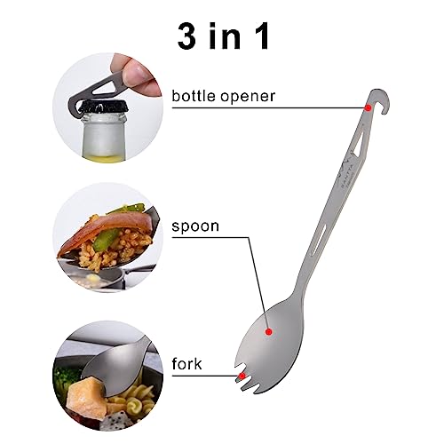 2 Piece Titanium Camping Sporks with Travel Bag and Carabiner (2 PACK SPORK)