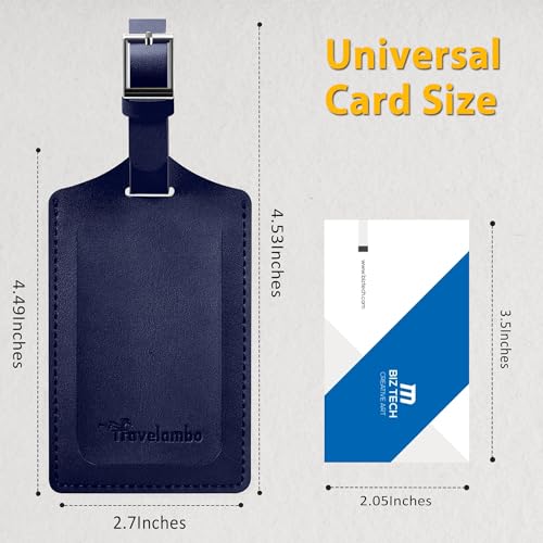 4 Pack Leather Luggage Travel Bag Tags by Travelambo (Deep Blue)