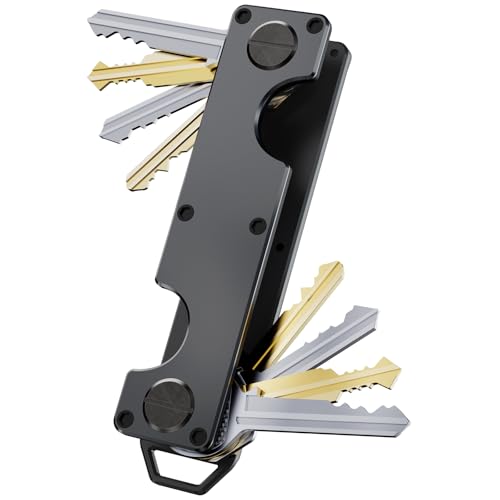 Key Organizer Key Holder Compact Key Case Minimalist Metal Key Chain Key Holder for Keychain Secures 8 (Gunmetal)
