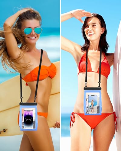 Large Waterproof Phone Pouch (Clear Blue, Extra Large Opening 5.9'')