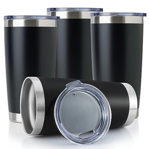 20oz Stainless Steel Tumbler Bulk with Lid (4 Count (Pack of 1) / Powder Black)
