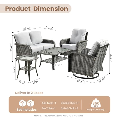 Patio Furniture Set (5 PCS Loveseat Rocking Chair Set / Light Grey)