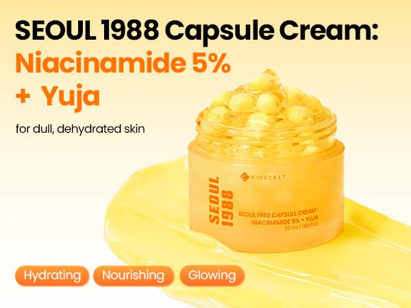K-SECRET SEOUL 1988 Niacinamide Capsule Cream – Hydrating Face Moisturizer with 5% Niacinamide and Yuja | Vitamin C Capsule Cream for Dark Spots, Uneven Skin Tone | Korean Skincare, 50ml / 1.69 fl oz