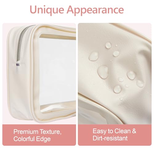 Clear Makeup Bag Travel (3 Pack Beige / TSA Specialist (3-Pack Medium - Soft))