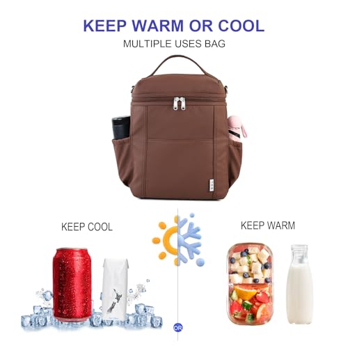 NOL Insulated Lunch Bags for Women Cooler Bag Lightweight Nylon Waterproof Lunch Box for Work (Coffee / Large (12 Liters))