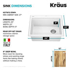 Bellucci 25 inch Granite Workstation Drop In Top Mount Single Bowl Kitchen Sink in White with Accessories (25 Inch / White)