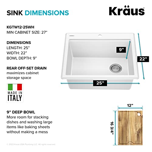 Bellucci 25 inch Granite Workstation Drop In Top Mount Single Bowl Kitchen Sink in White with Accessories (25 Inch / White)