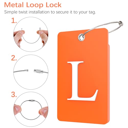 2 Pack Initial Luggage Tags for Suitcases Airplane Travel Essentials (Large L / Orange)