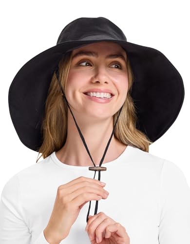 Women's Ultra Wide Cotton Linen Hat UPF 50+ (Small-Medium / Black)