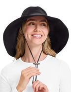 Women's Ultra Wide Cotton Linen Hat UPF 50+ (Small-Medium / Black)