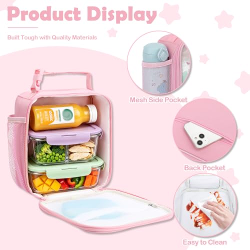 Kids Lunch box Insulated Soft Bag Mini Cooler Back to School Thermal Meal Tote Kit for Girls (Glitter-Unicorn)