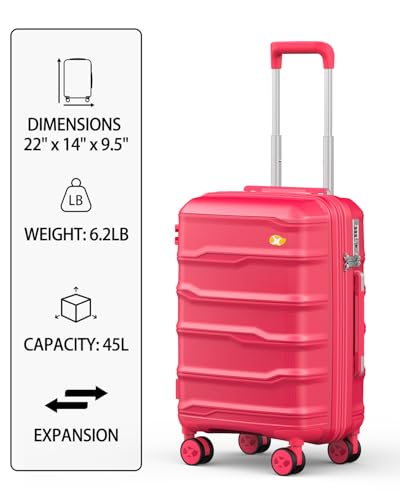 20 Inch Expandable Carry On Luggage 22x14x9 Airline Approved Suitcase (0-Red / Carry-On 20-Inch)