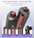 Flat Iron Hair Straightener Curler and Crimper (Black Gold)