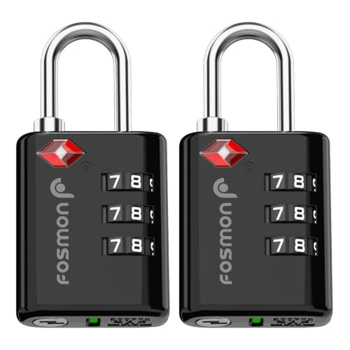 TSA Approved Locks for Luggage. Suitcase Locks with Open Alert Indicator (3 Digit Black 2 Pack)