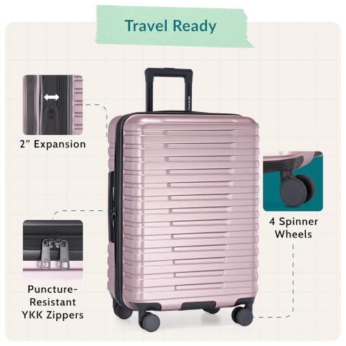 Boren Expandable Hardside Rugged Travel Luggage with 8 Spinner Wheels (Checked-Medium 26-Inch, No USB Port / Orchid)