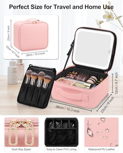 Travel Makeup Bag with LED Mirror (A-Small / 01-Pink)