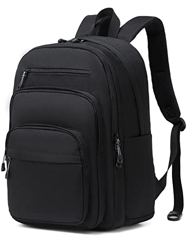 Basic Multi Pocket Multipurpose Backpack Classical Water Resistant Student Bookbag For School Business Travel or Casual Daypack Backpacks for Men or Women (Black)