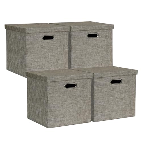 Storage Bins with Lids (13×13×13/4pcs with lids / Coffee)