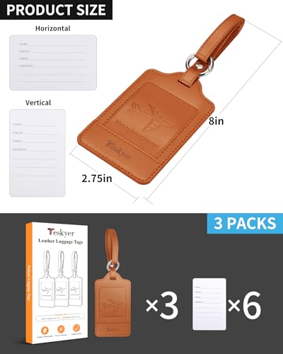 Leather Luggage Tags for Suitcases (Brown)