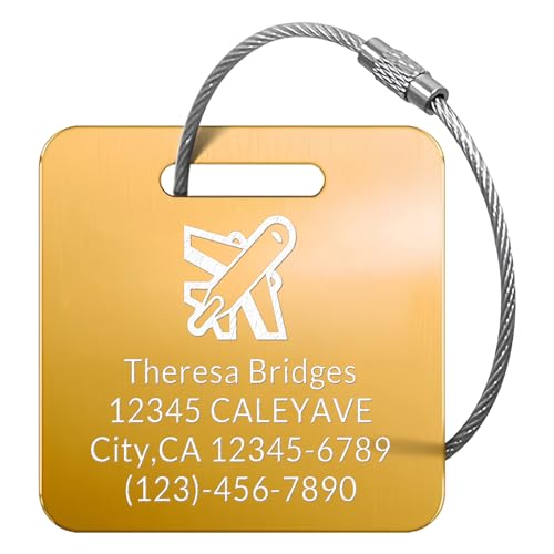 5Pack) Custom Personalized Luggage Tags-Customized Unique tag for Suitcase Backpack Travel,Bags (Golden(2×2) Plane) (Golden(2×2)plane)