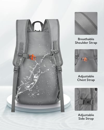 Large Lightweight Packable Hiking Backpack Foldable Travel Daypack (C-gray / 35L)