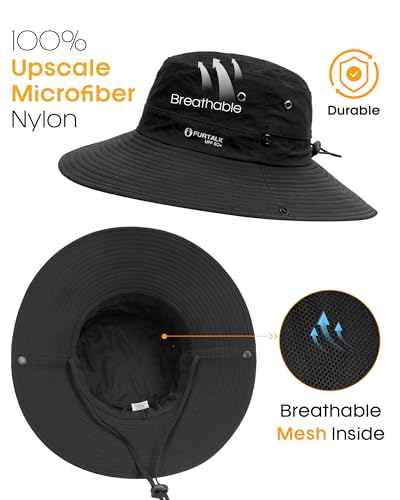 Sun Hats for Women Ponytail Wide Brim Summer Packable Cowboy Hat (One Size / Pure Black)