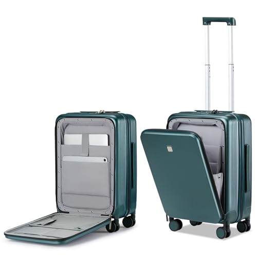 Grace Carry On Luggage with Wheels Airline Approved Hard Shell Suitcases with Front Pocket (20 Inch-2 / Blackish Green)