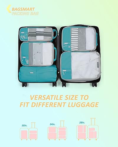 6 Set Compression Packing Cubes for Travel (Cyan / Set of 6)