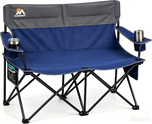 Double Camping Chair Compact Folding Loveseat with Cup Holders (Blue Loveseat / 1pc)
