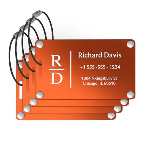 Luggage Tags for Suitcases 4 Pack (Aluminum Orange)
