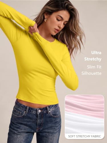 Womens Long Sleeve Shirts Basic Compression Tops Yellow XS (X-Small / Yellow)