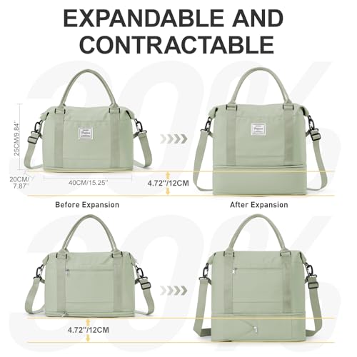 Spirit Airlines Personal Item Bag 18x14x8 Foldie Travel Duffel Bag Expandable Gym Sport Foldable Waterproof Weekender Carry On Overnight Luggage Weekend Bags Airplanes Women Men Eessentials (A44-LightGreen / X-large)