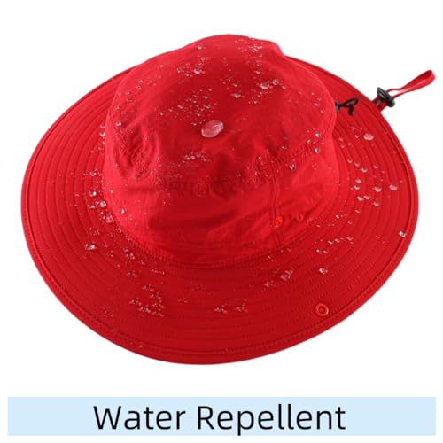 Summer Sun Hat for Men Women UV Protection Safari Hat for Fishing Hiking Outdoor Cowboy Bucket Hat UPF 50+ Red (Large / Red)