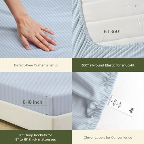 100% Egyptian Cotton Twin Size Sheet Set (Twin / 24 - Striped Light Blue)