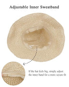 Womens Crochet Straw Sun Hat Foldable Floppy Wide Brim Beach Hat for Summer (One Size / Beige)