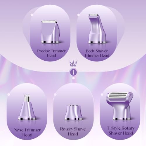 5-in-1 Bikini Trimmer for Women, Gifts for Women, Grooming Kit (Metallic Purple)
