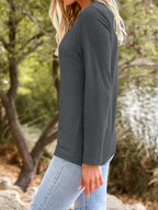 Long Sleeve Shirts for Women Casual Crewneck Tops Basic Tees (Large / 01blackgrey)