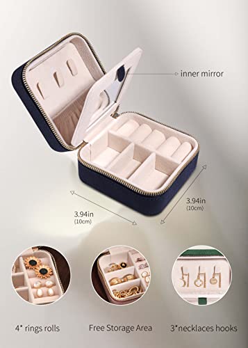 Travel Jewelry Organizer Boxes for Women Small Portable Necklace Earrings Bracelet Rings Travel Case Best Friend Birthday Gifts for Women Trendy (06_Suede_Touch_Navy)