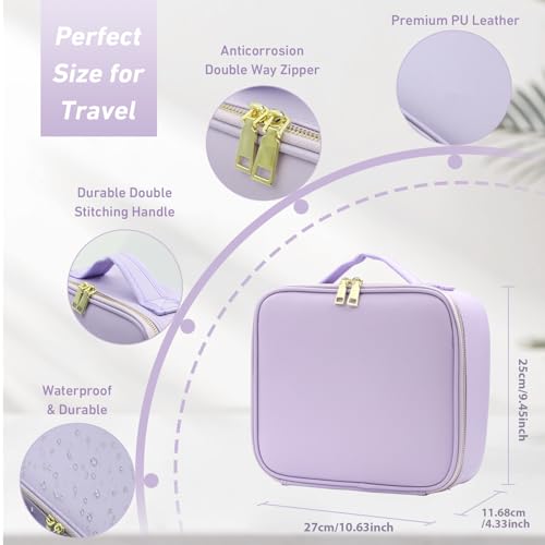 Travel Makeup Bag with Lighted Mirror (Purple / Integrated)