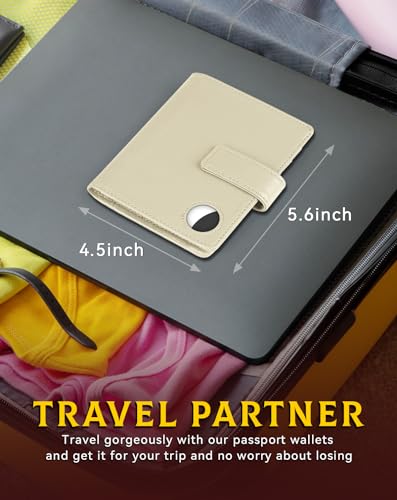 Passport Holder Wallet Cover for Travel with Airtag RFID for Women Men (White)