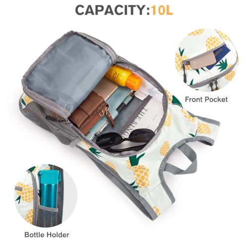 10L 15L Hiking Backpack Lightweight Packable Hiking Daypack Small Travel Outdoor Foldable Shoulder Bag (Yellow Pineapple / 10L)