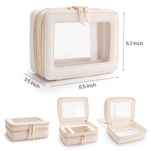 Large Clear Makeup Bags (Off-White / Dual Layer)