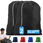 Nylon Laundry Bag XL Locking Drawstring Black 2 Pack (Black / 30" x 40" | 2-PACK)