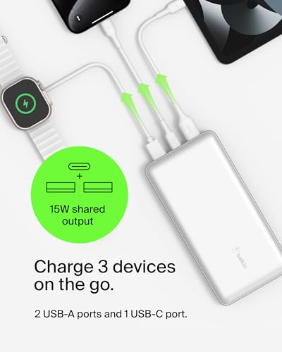 20000mAh 15W 3 Port Power Bank (White)