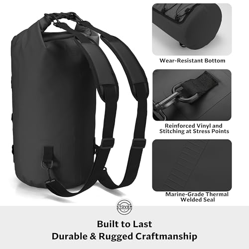 5/10/25/30/40L Waterproof Dry Bag & Phone Case - Large Floating Dry Backpack for Kayaking, Travel, Hiking, Fishing, Camping, Motorcycles & Beach, Heavy-Duty Roll Top Men/Women (Black) (25L+ Black / 40L)