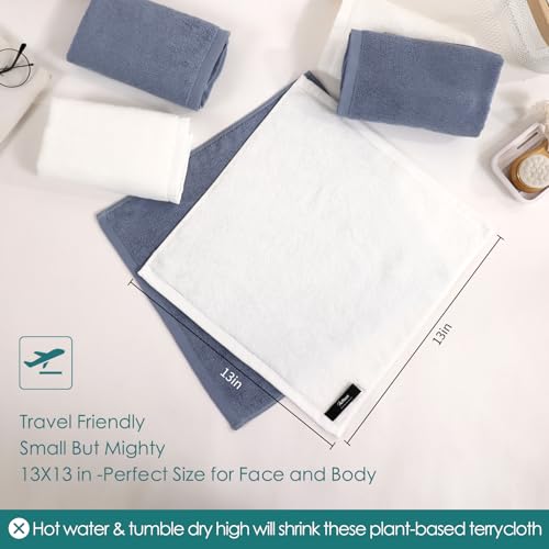 Wash Cloths 12 Ct (White & Slate Blue / 13x13 inch-12 Pack)