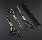 7" Dog Grooming Scissors Set with Rhinestone Accent (Bright Black)